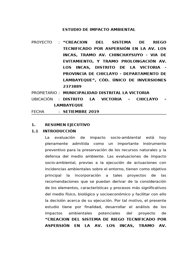 Estudio de Impacto Ambiental: Riego Chiclayo | PDF | Entorno natural ...