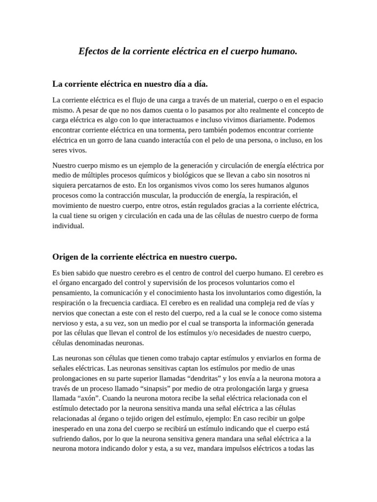 Efectos de La Corriente Eléctrica en El Cuerpo Humano | PDF | Neurona