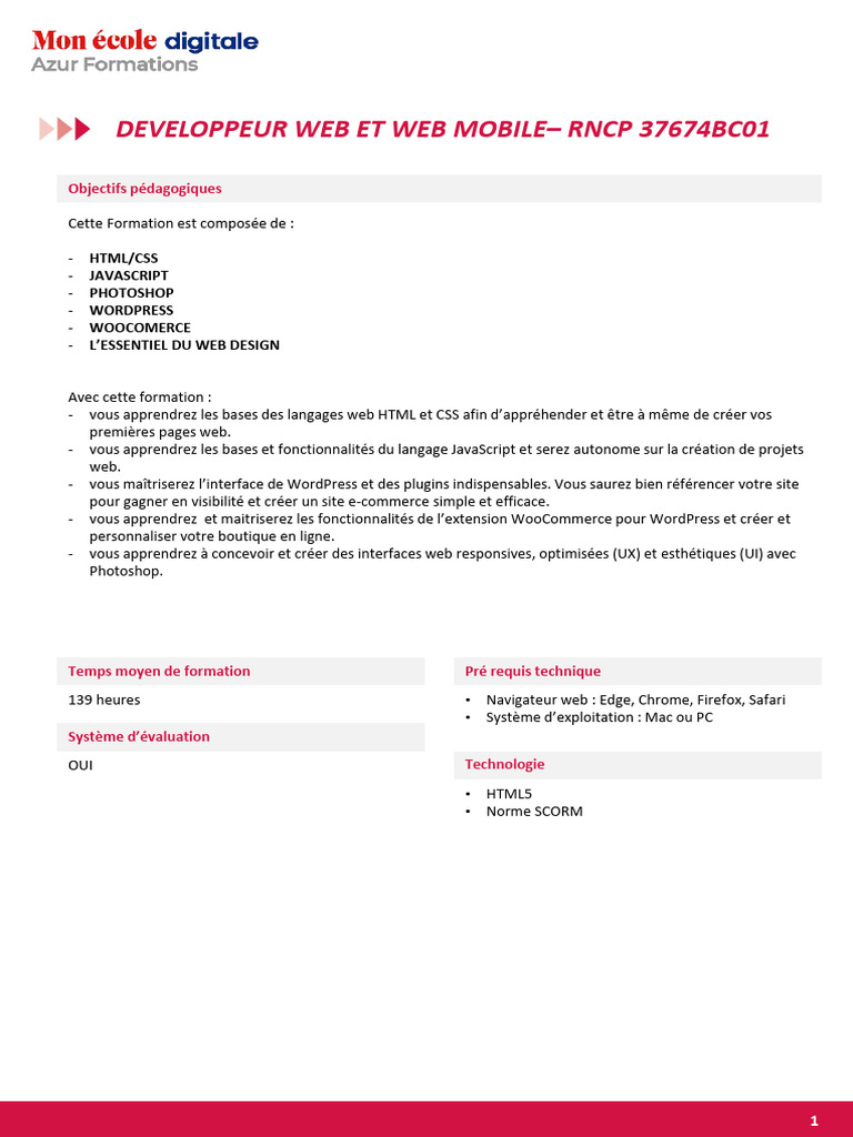 Formation Développeur Web et Mobile | PDF | JavaScript | Html