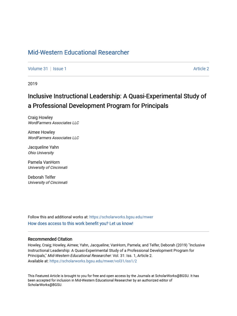 Inclusive Instructional Leadership - A Quasi-Experimental Study of ...