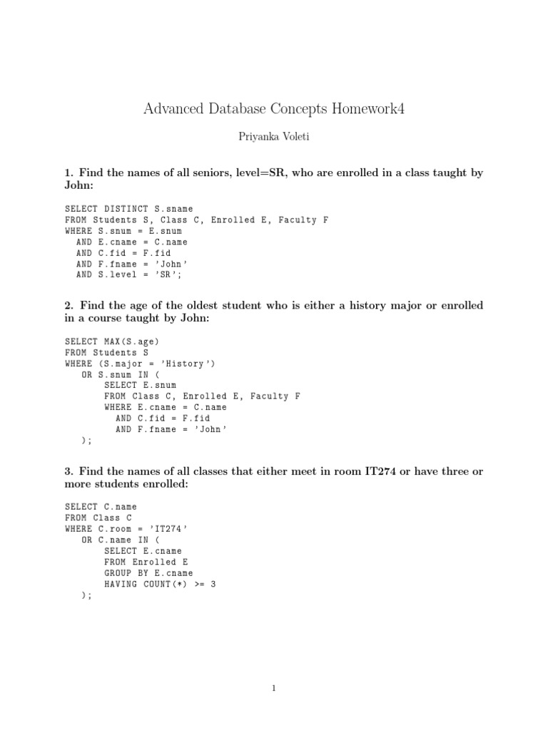 Student-Teacher Database Queries | PDF