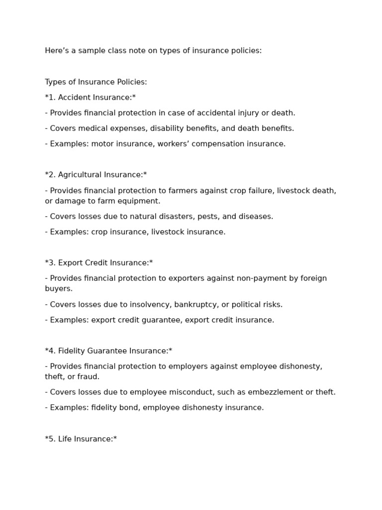 Types of Insurance Policies Explained | PDF