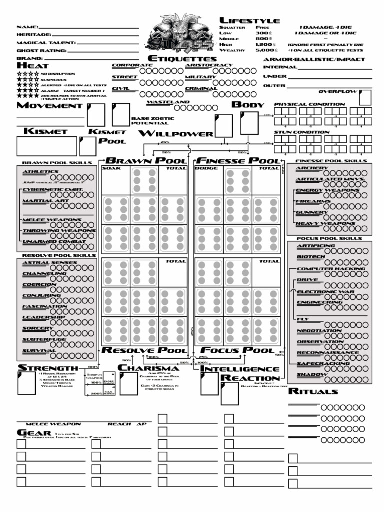 SINLESS Character Sheet High Res | PDF
