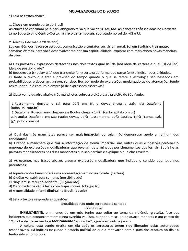 Modalizadores do Discurso e Análise Crítica | PDF | Homofobia | Agressão