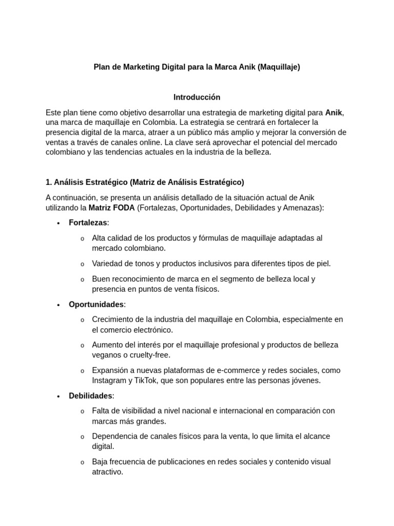 Plan de Marketing Digital para La Marca Anik | PDF | Publicidad digital ...