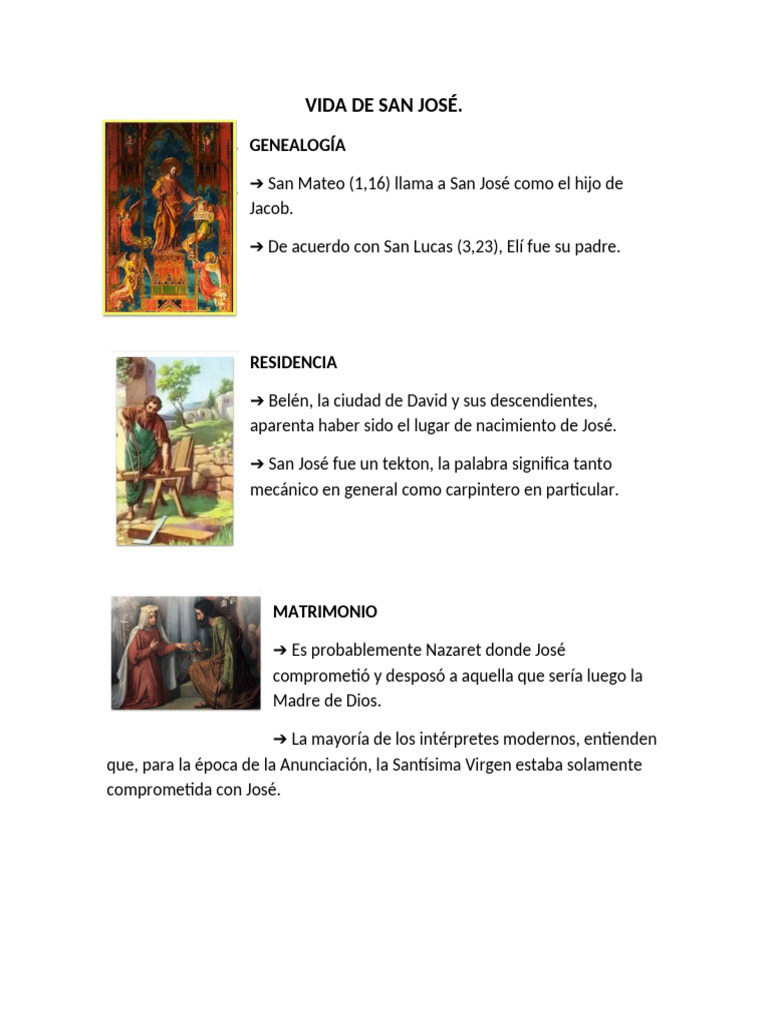 Resumen de la vida de San José | PDF | San José | María, madre de Jesús