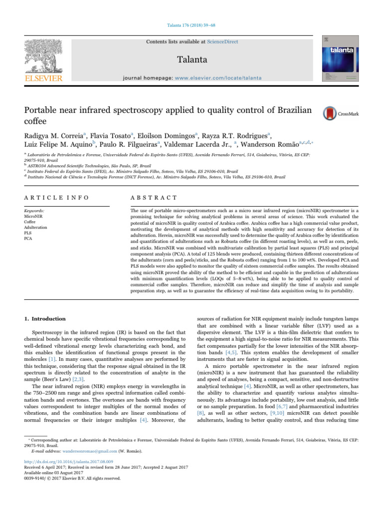 MicroNIR for Quality Control of Coffee | PDF | Coffee | Infrared ...