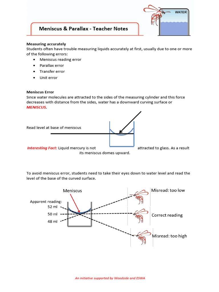 Meniscus and Parallax Error in Measurements | PDF | Physical Sciences