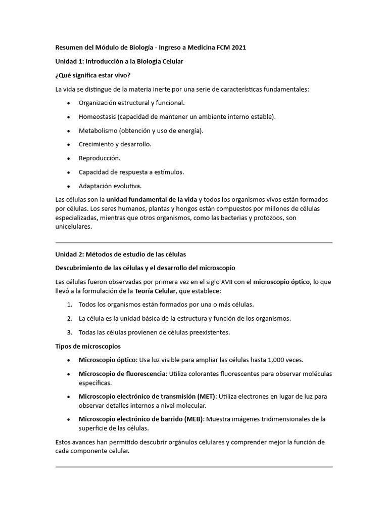 Biología Celular para Medicina FCM 2021 | PDF | Biología Celular ...