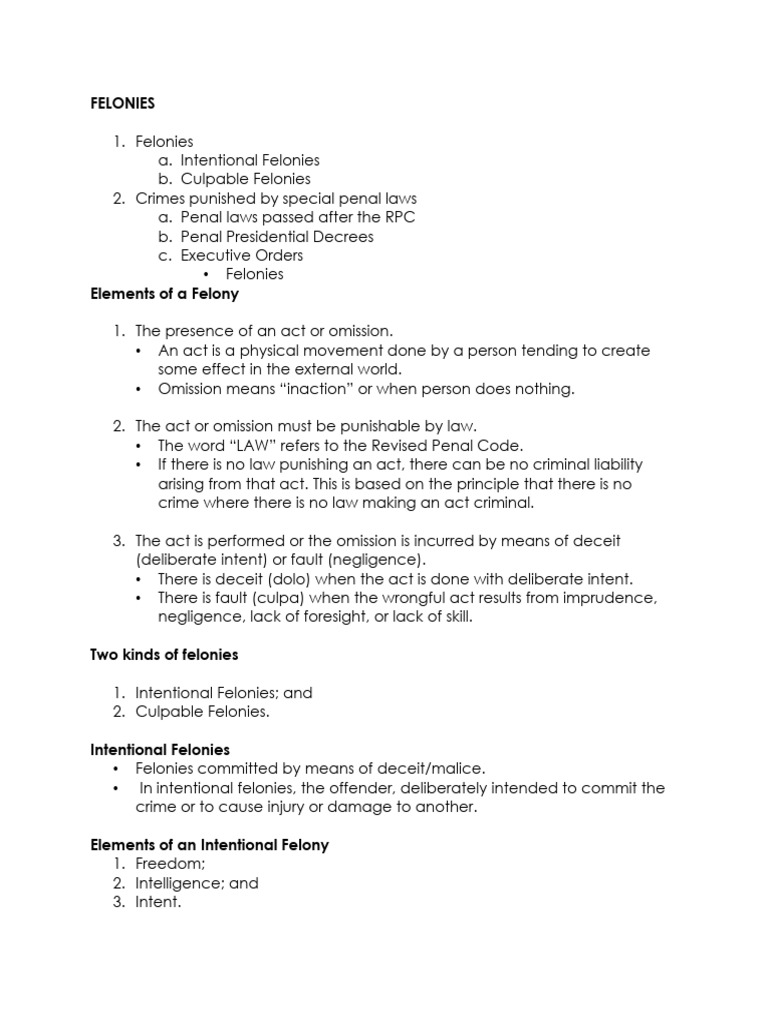 FELONIES POWERPOINT | PDF | Intention (Criminal Law) | Mens Rea