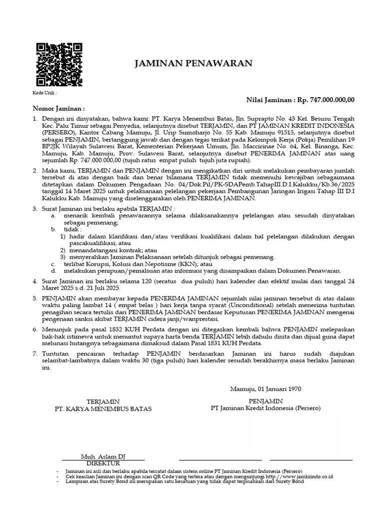 Jaminan Pelaksanaan PT KMB 2025 | PDF
