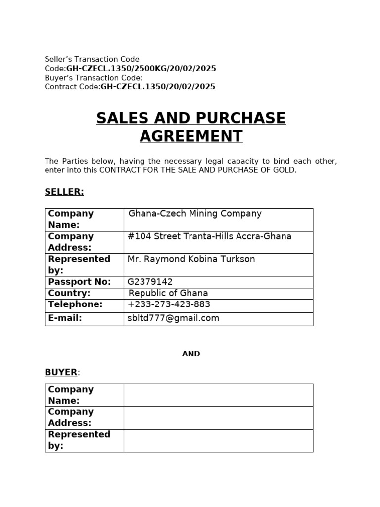 Gold Purchase Agreement Overview | PDF | Letter Of Credit | Arbitration