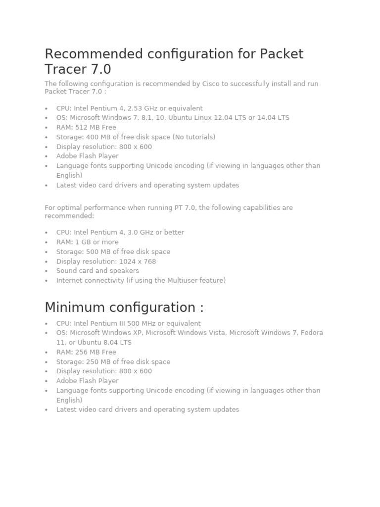 Packet Tracer 7.0 Configuration Guide | PDF