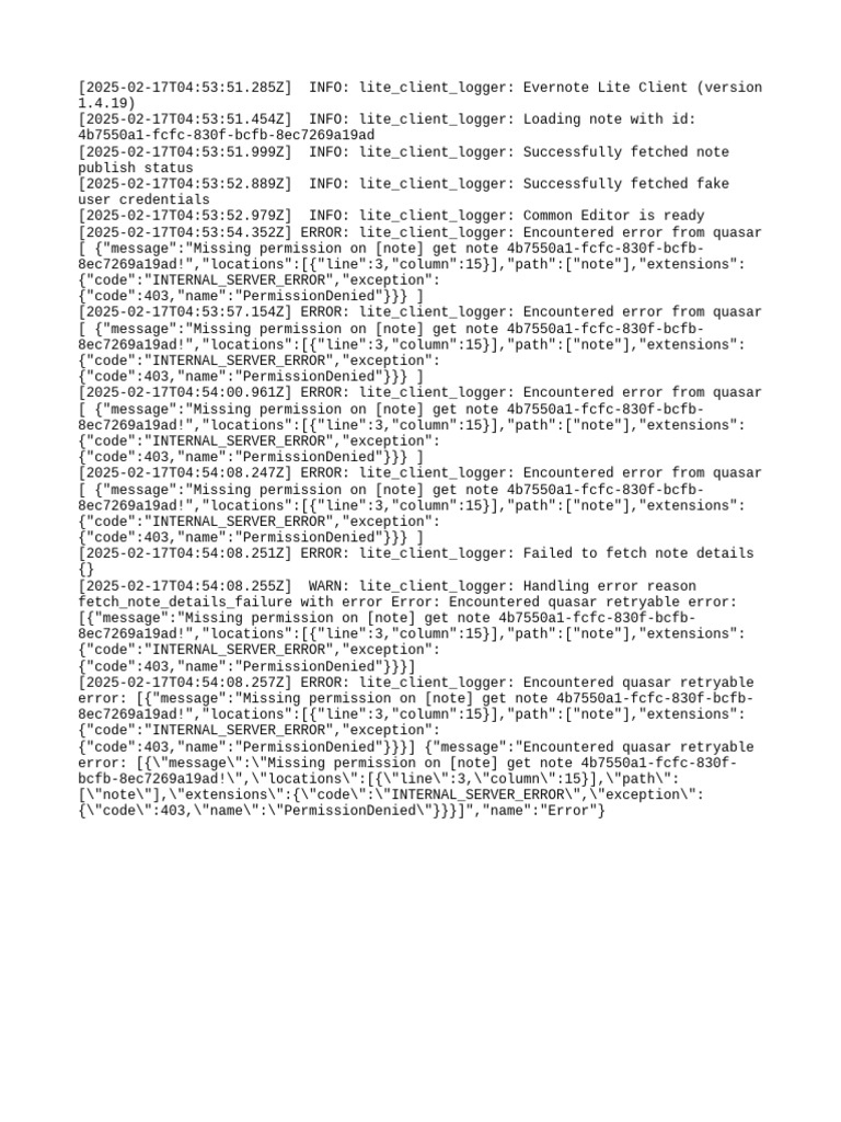 Evernote Lite Client Error Log | PDF | Computing | Software