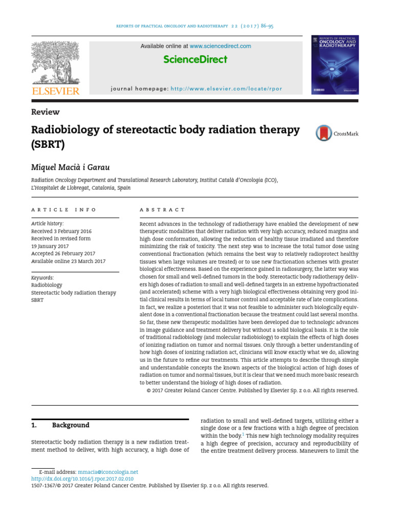 Radiobiology of Stereotactic Body Radiation Therapy (SBRT) | PDF ...