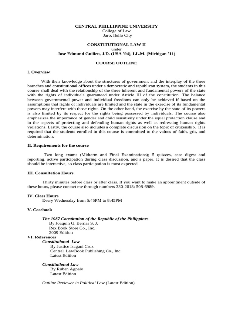 Constitutional Law II Course Outline | PDF | Search And Seizure ...