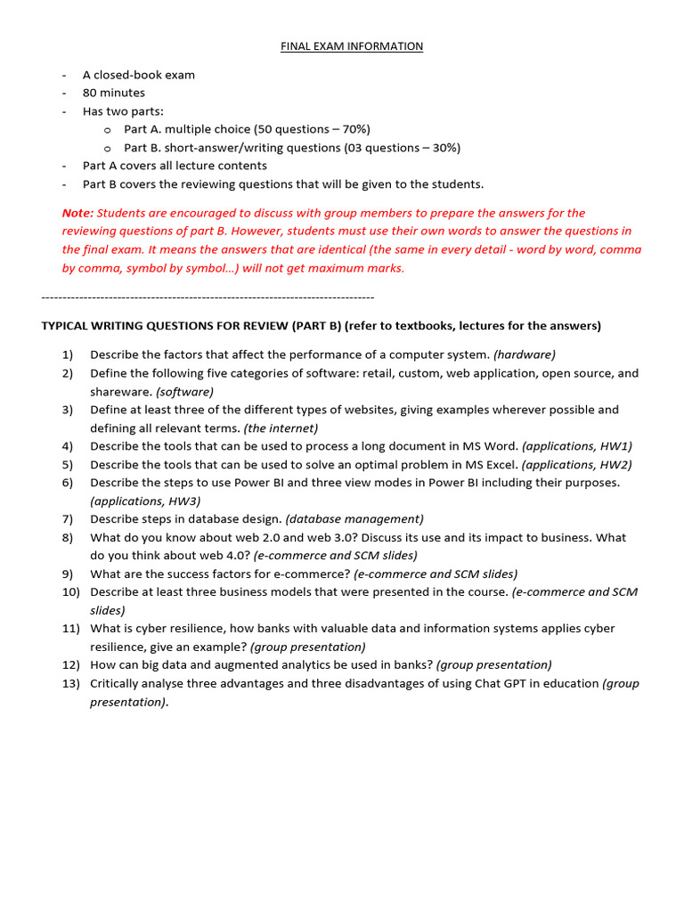 Final Exam Overview and Writing Questions | PDF | Databases | Analytics