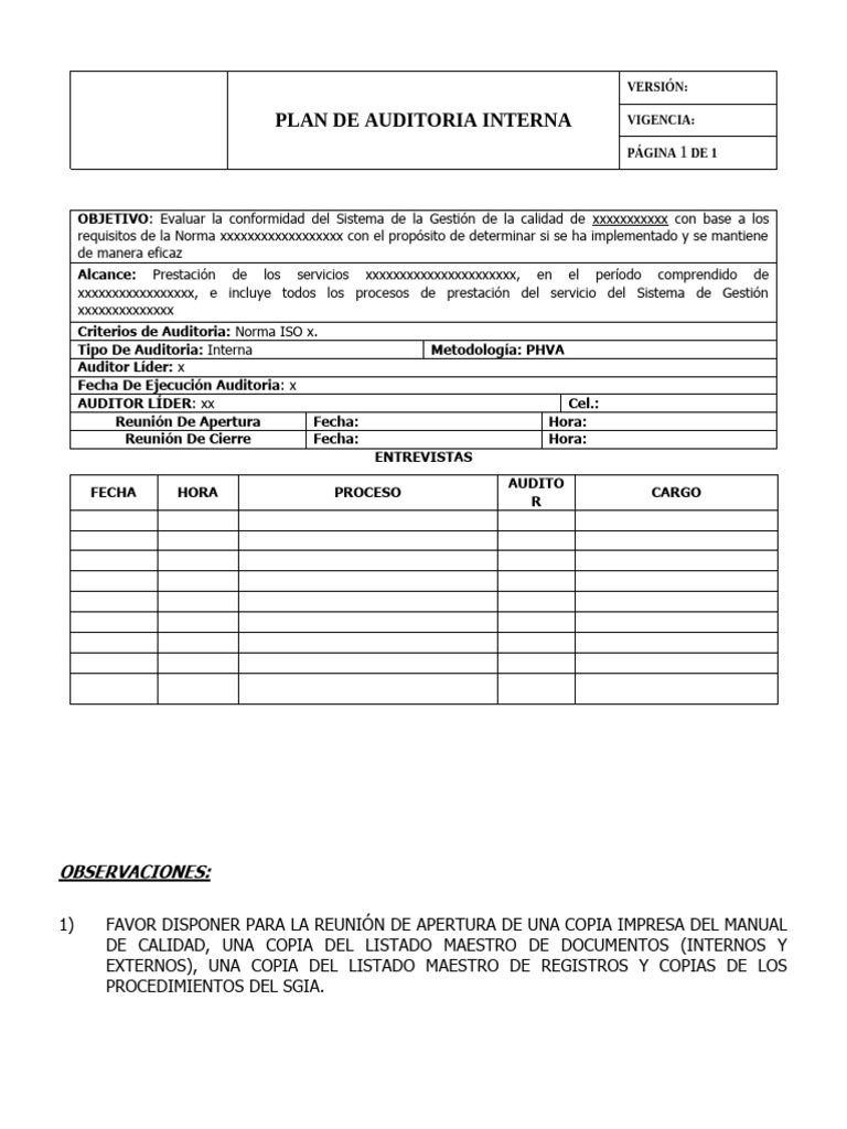 Plan de Auditoría Interna ISO | PDF | Auditoría | Business