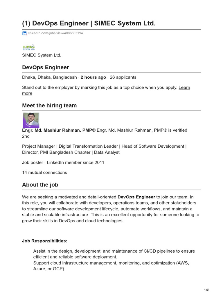 1 DevOps Engineer SIMEC System LTD | PDF | Cloud Computing | Computing