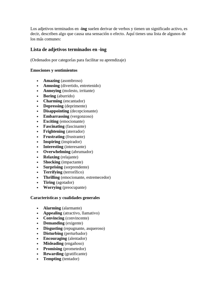 Los Adjetivos Terminados en | PDF