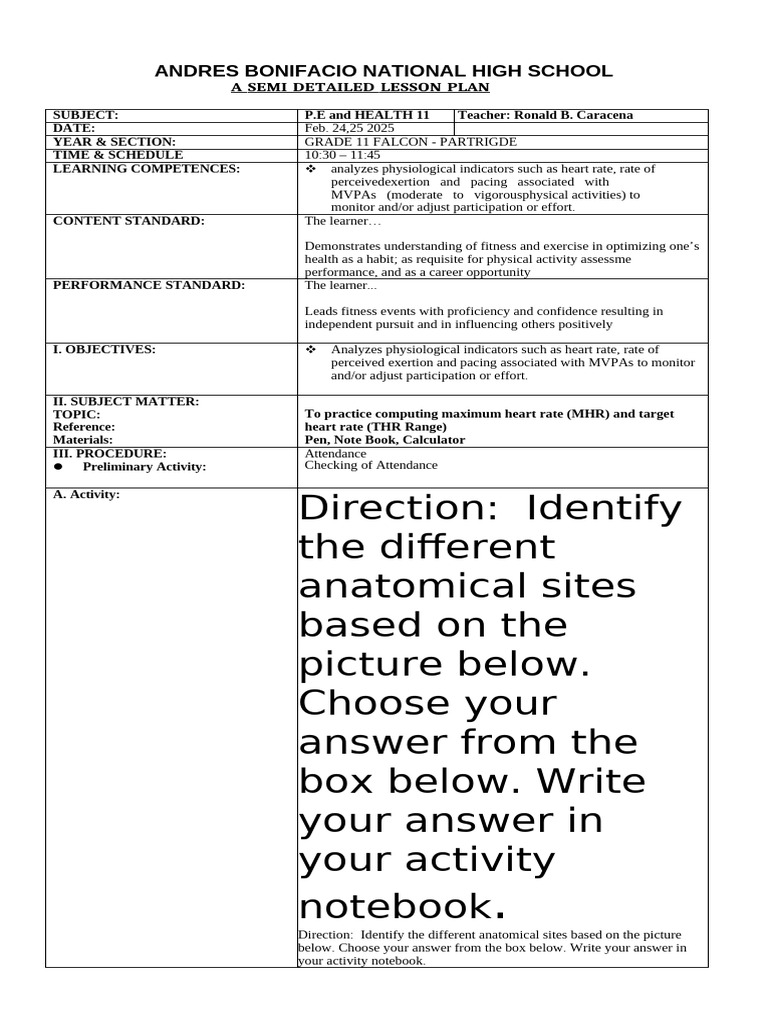Lesson-Plan-Pe-11 3RD GRADING | PDF | Pulse | Heart Rate