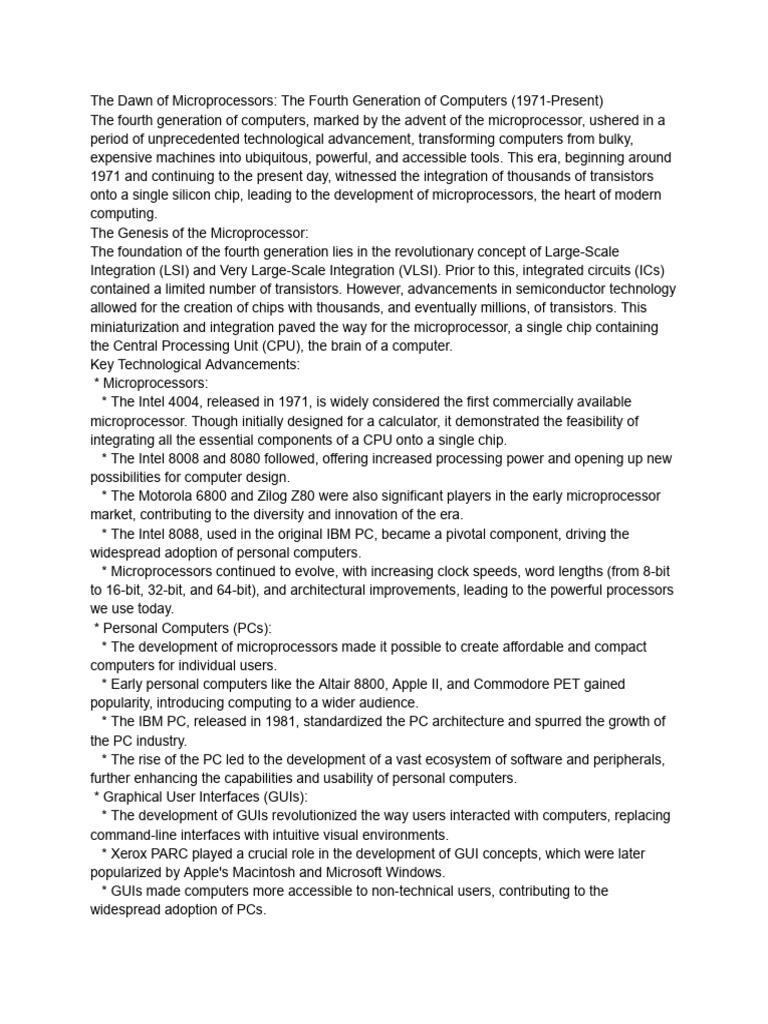 4th Generation Computers | PDF | Microprocessor | Personal Computers