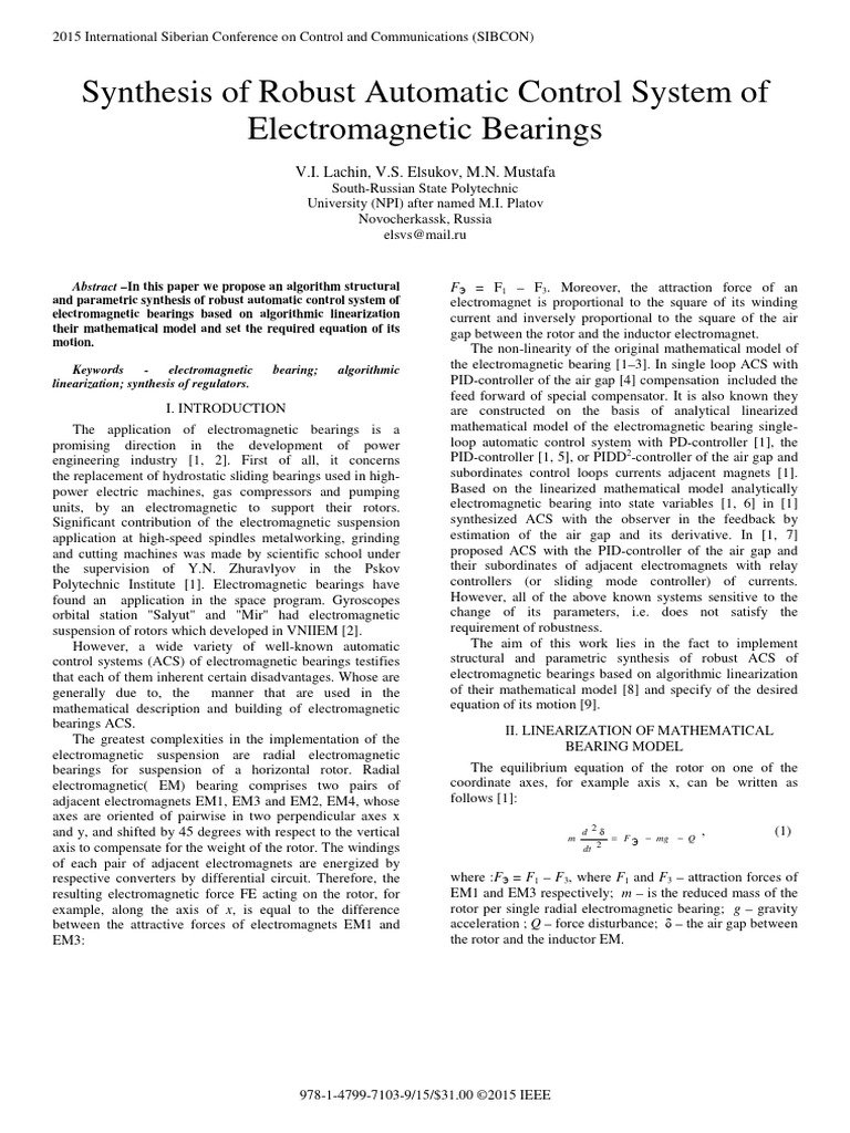 Synthesis of Robust Automatic Control System of Electromagnetic ...