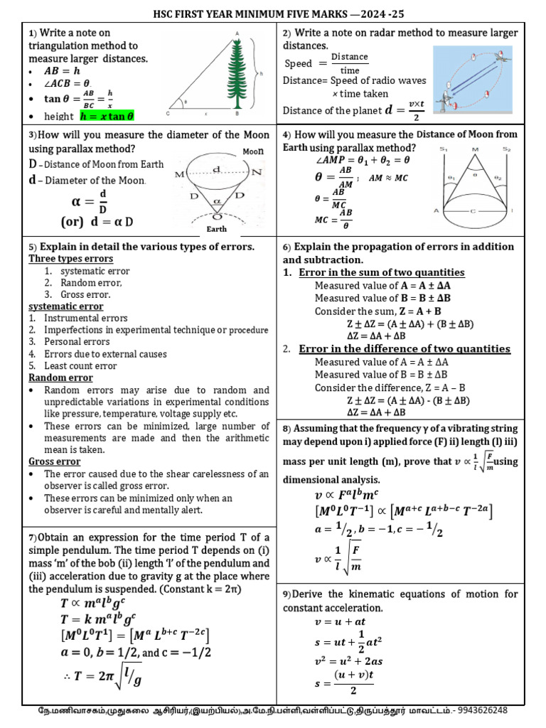 HSC First Year Minimum Five Marks - 2024 - 25 | PDF | Observational ...