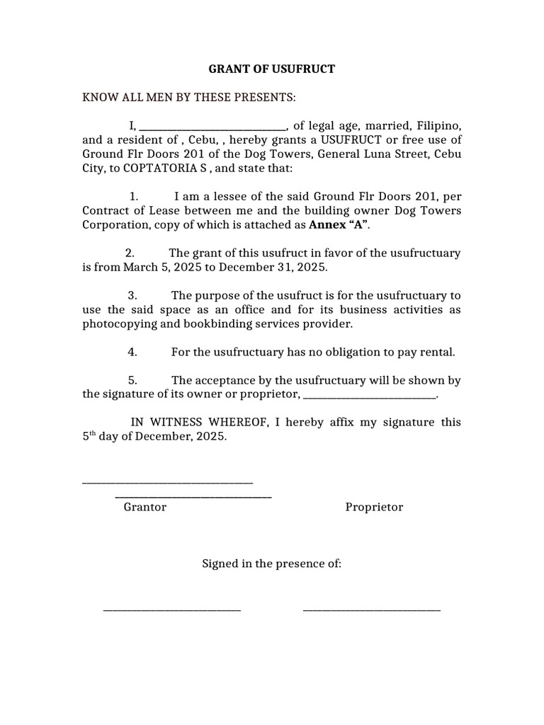 Grant of Usufruct | PDF