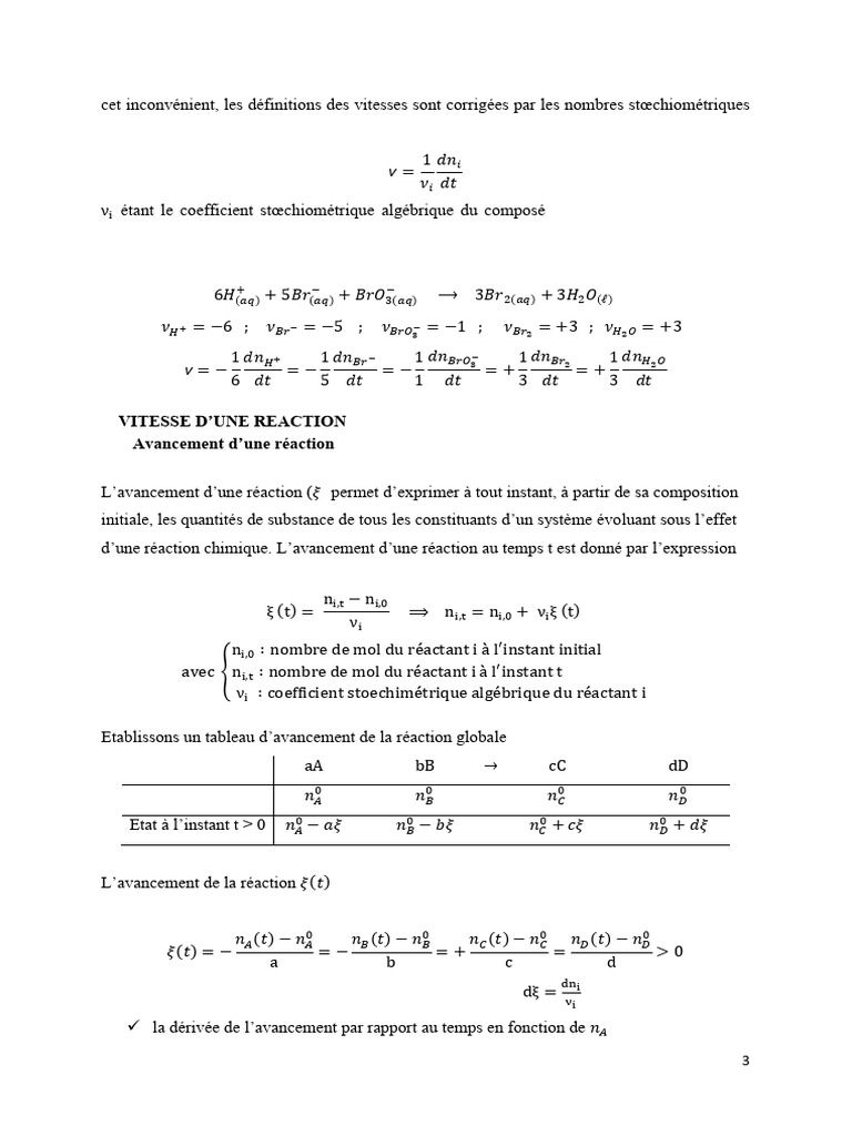 Vitesse et facteurs de réaction chimique | PDF | Stœchiométrie ...
