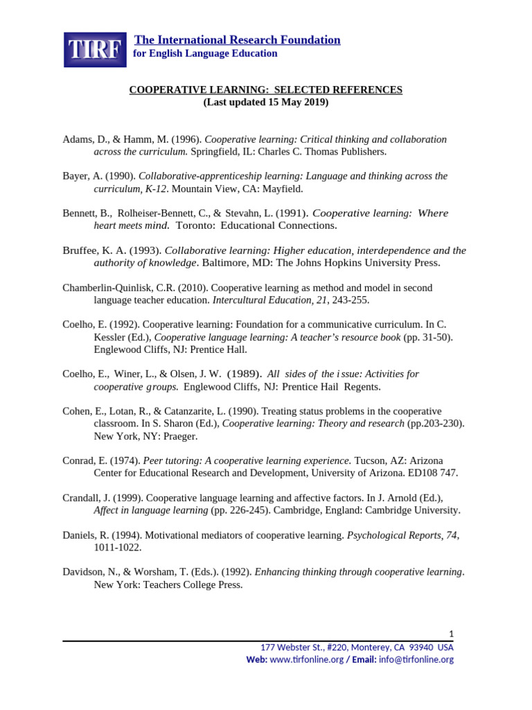 Cooperative Learning References Guide | PDF | Language Education ...
