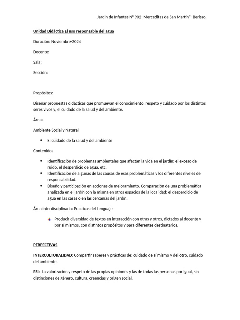 Unidad Didáctica El Uso Responsable Del Agua | PDF | Educación de la ...