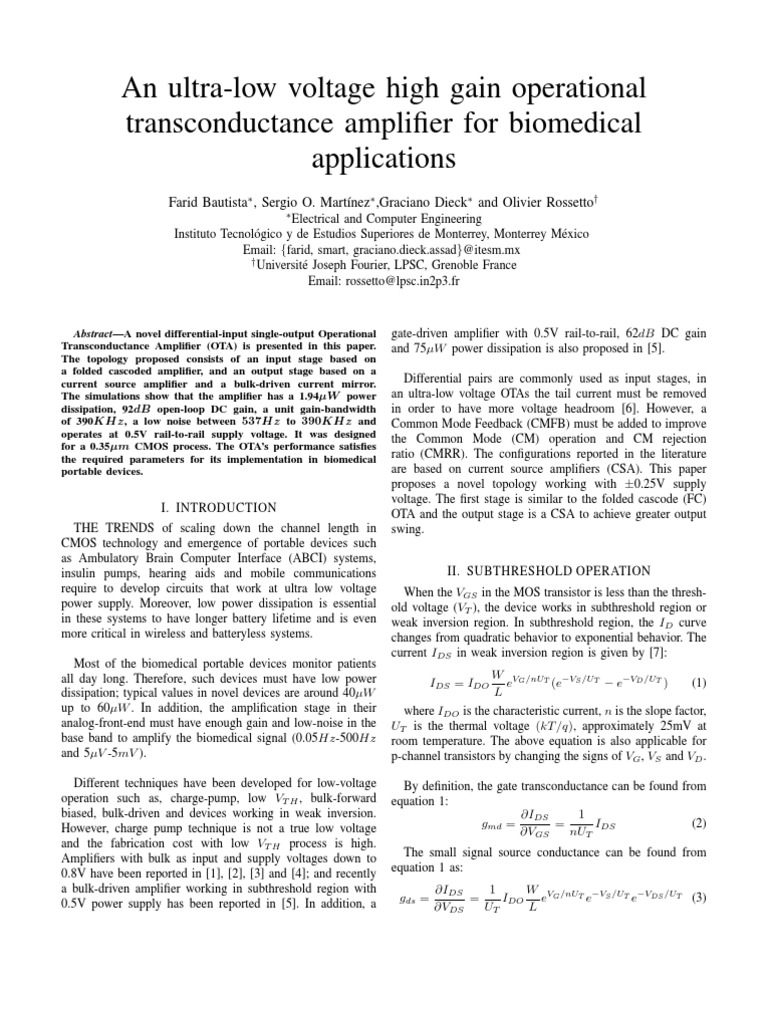 An UltraLow Voltage High Gain Operational Transconductance Amplifier