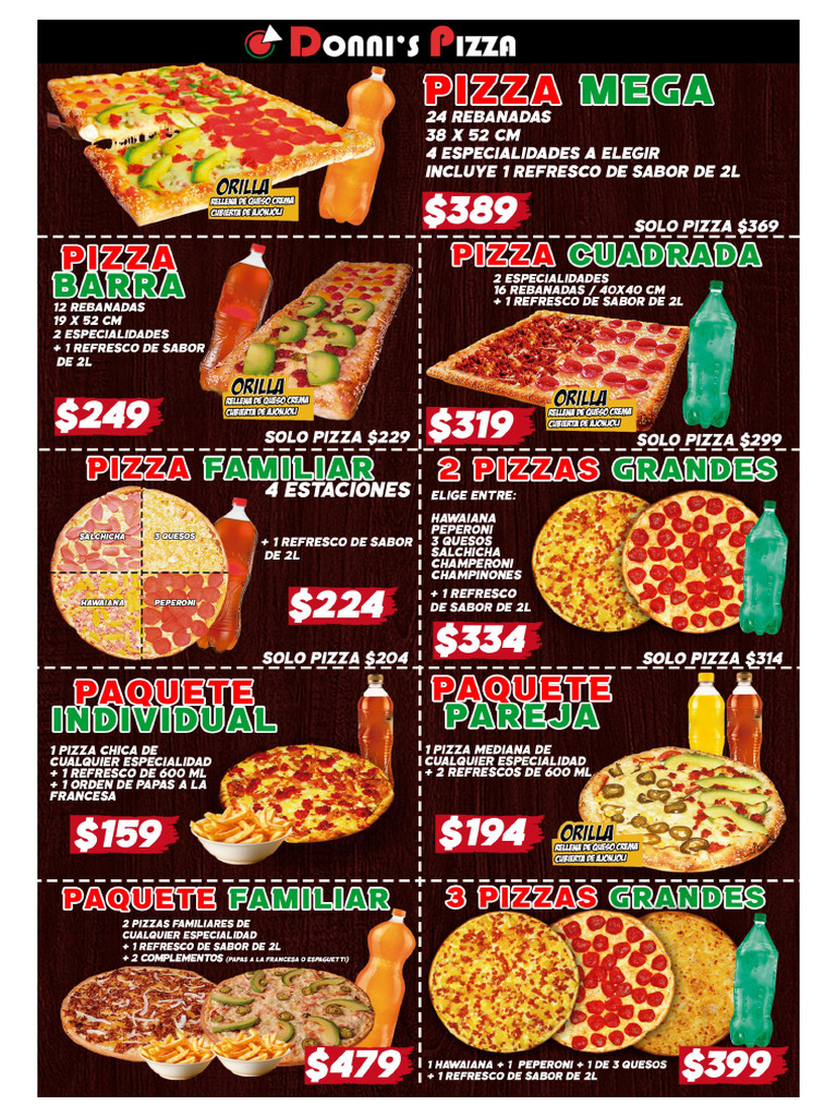Menu Donnis Pizza Enero 2025 | PDF