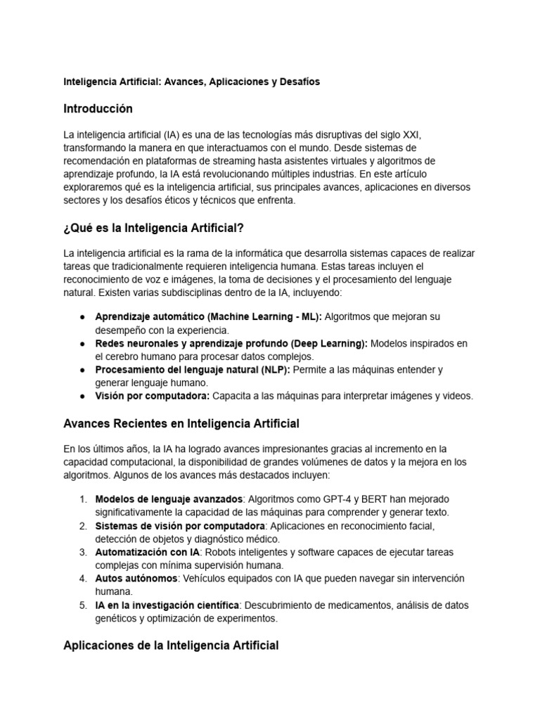 Avances y Desafíos de la IA | PDF | Inteligencia artificial ...