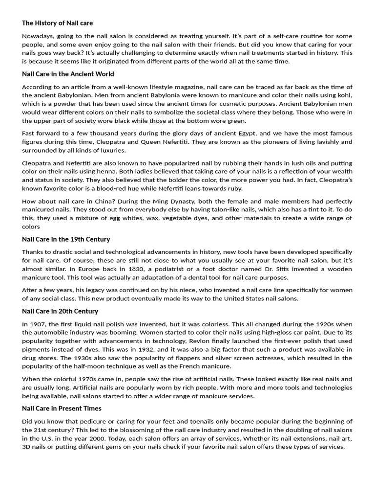 Evolution of Nail Care Through History | PDF | Nail (Anatomy)
