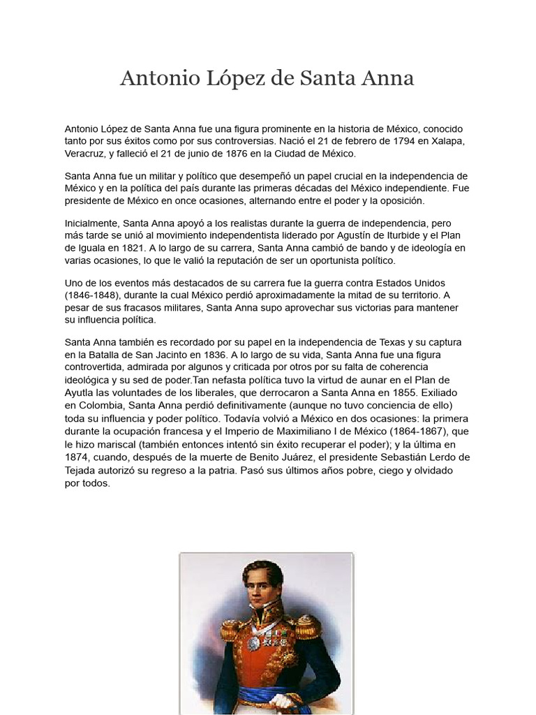 Biografía de Antonio López de Santa Anna | PDF | México | Gobierno