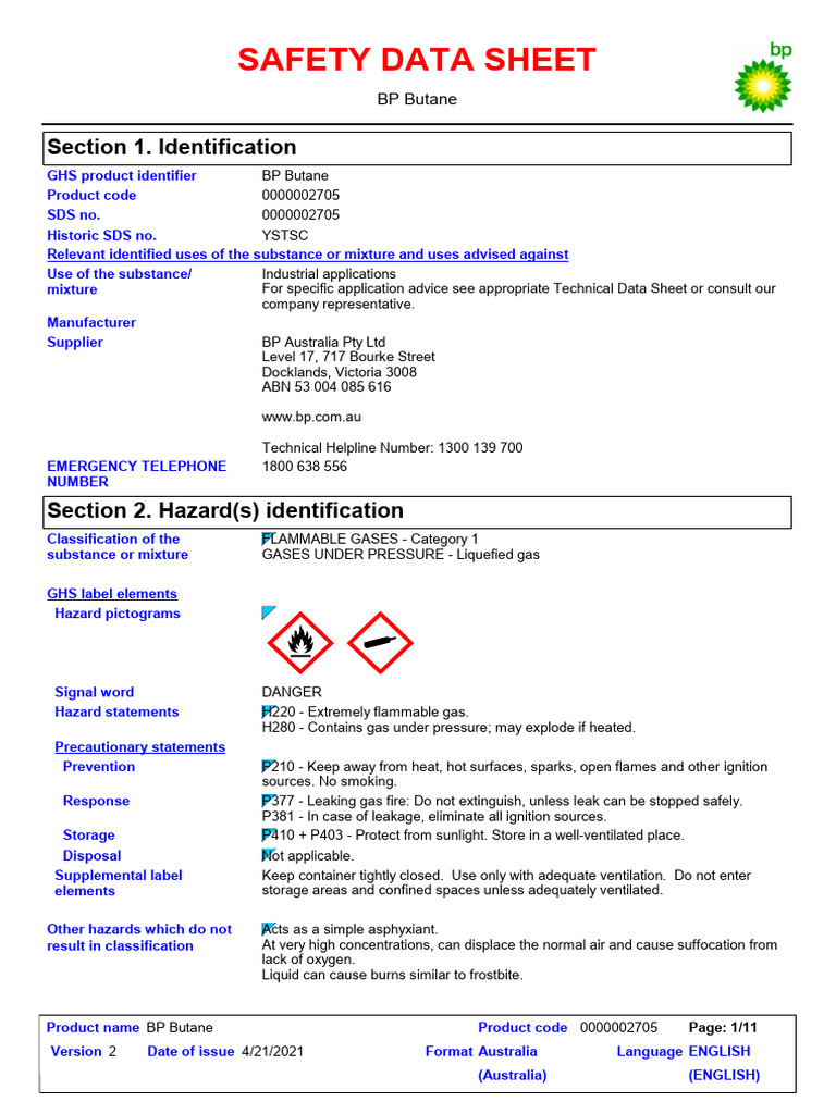 BP Butane Safety Data Sheet | PDF | Chemical Process Engineering ...