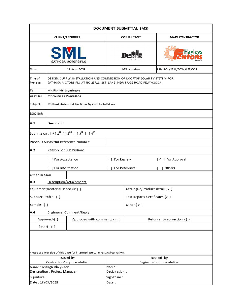 Solar PV System Installation Method Statement | PDF | Safety | Quality ...