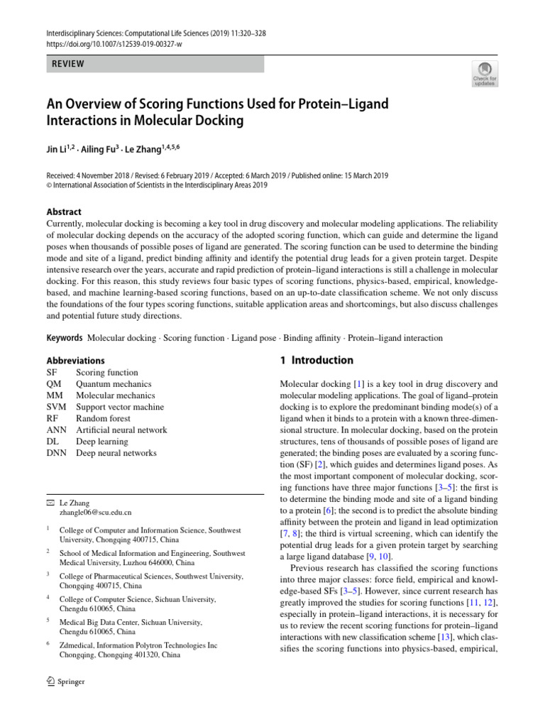 Scoring Functions in Molecular Docking | PDF | Docking (Molecular ...