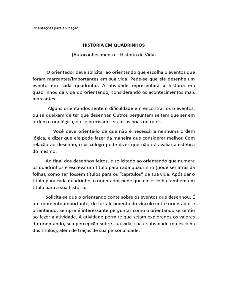 História em Quadrinhos - Orientações para Aplicação | PDF