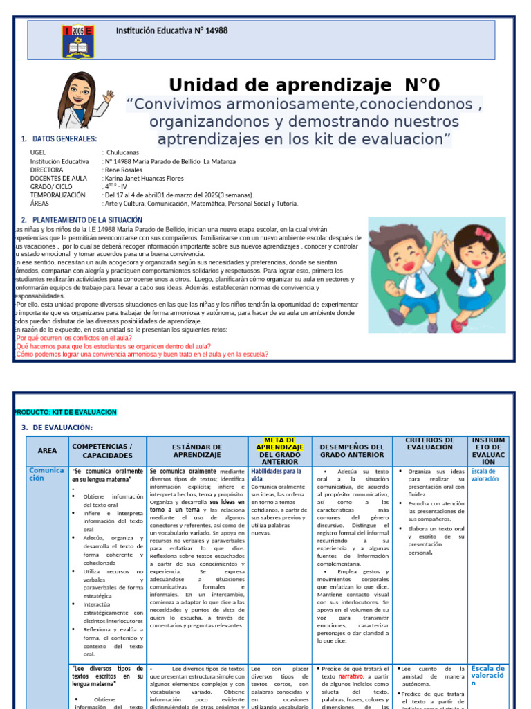 Unidad Aprendizaje N 0 4to Grado | PDF | Datos | Aprendizaje