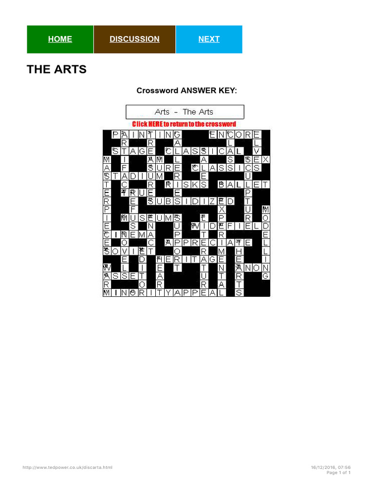Arts Crossword Answer Key | PDF