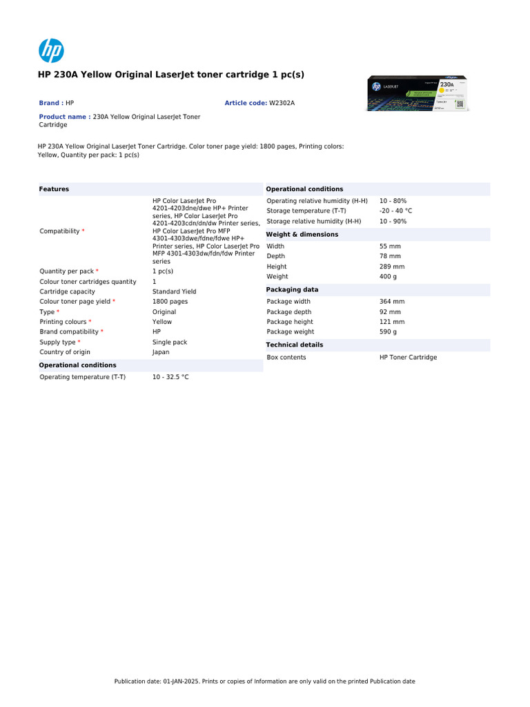HP 230A Yellow Original | PDF | Printer (Computing) | Information