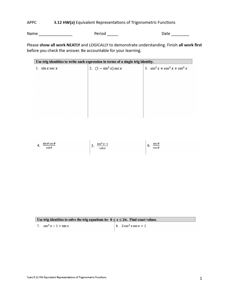3.12 Equivalent Trigonometric Functions | PDF