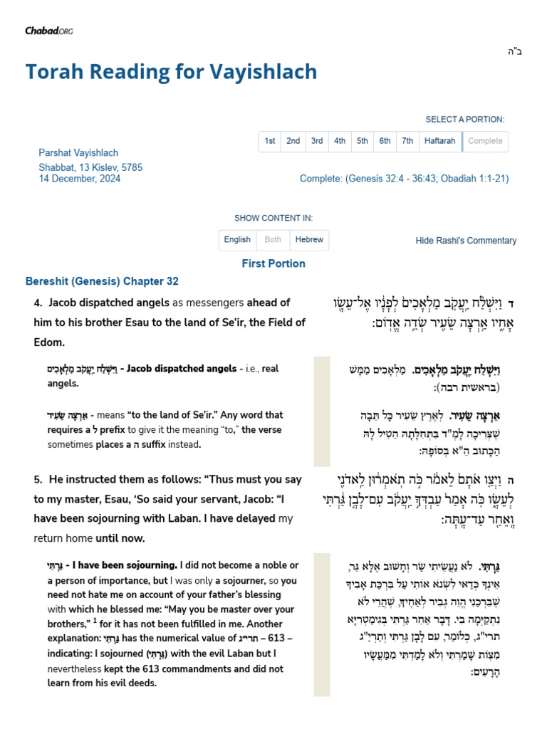 Vayishlach Torah Reading - Parshah With Rashi | PDF