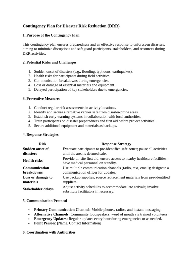 Disaster Risk Reduction Contingency Plan | PDF | Emergency Management ...