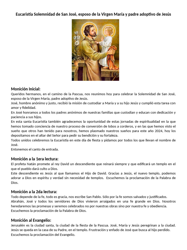 Eucaristía: Solemnidad de San José | PDF | San José | eucaristía