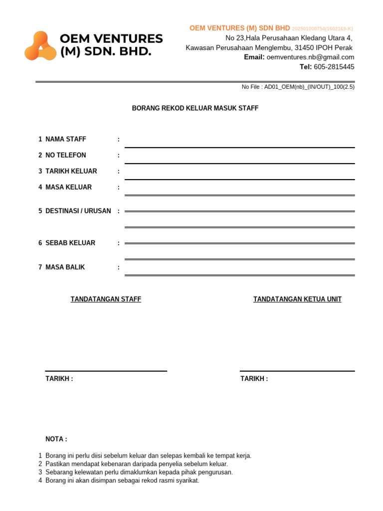 Borang in Out Opis | PDF