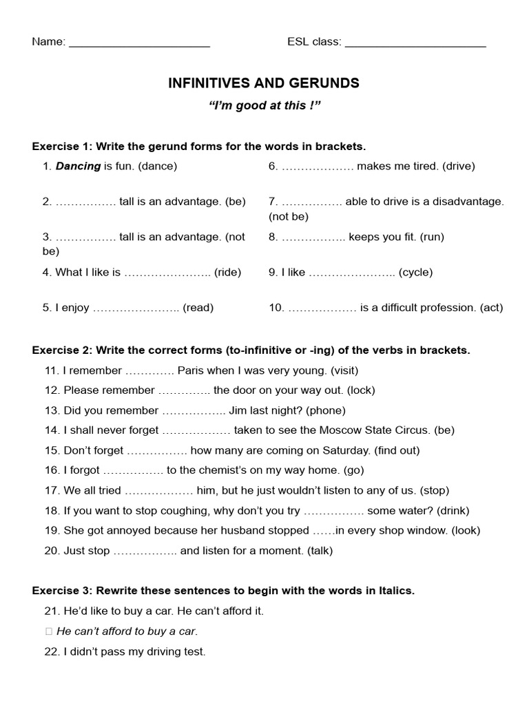 Infinitives and Gerunds - Basic | PDF